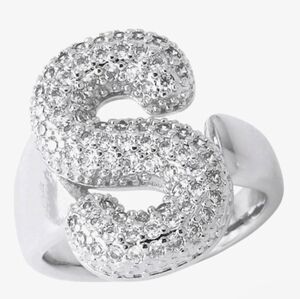 *SOLD* Silver Crystal "S" Letter Statement Ring NIB